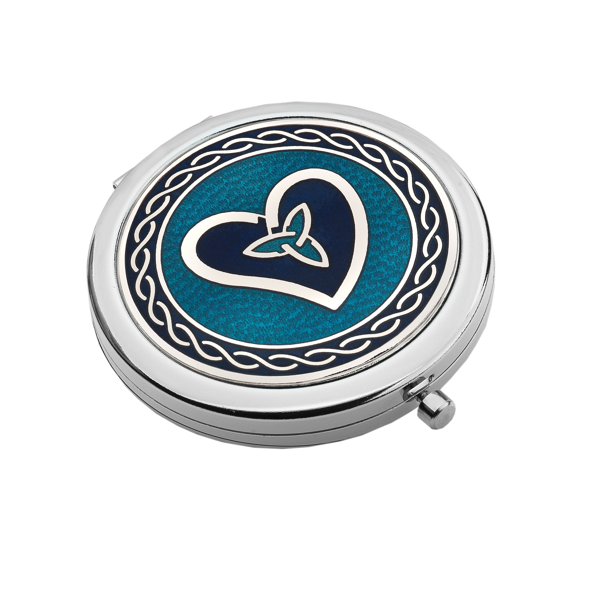 Turquoise Heart & Trinity Enamel Compact Mirror